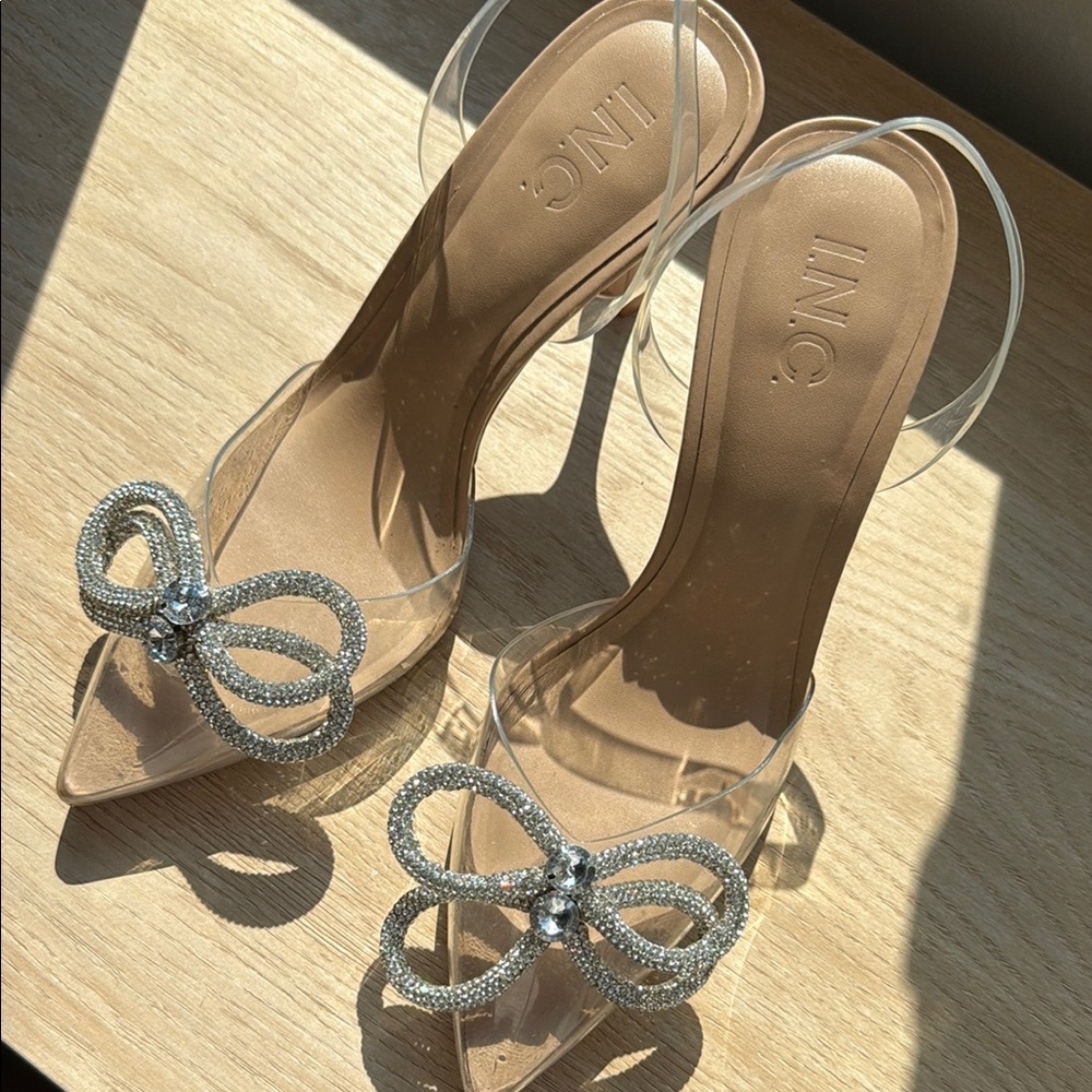 INC International Concepts Clear Heels with Silver Embellishment